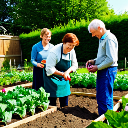 Home 14 Shared Garden**
"A group of families working together in a shared garden, children planting vegetables, parents tending to flowers, fully clothed, appropriate attire, safe for work, natural lighting, daytime, cheerful atmosphere, community focused, perfect anatomy, natural proportions, well-formed hands, modest clothing, family-friendly."
**