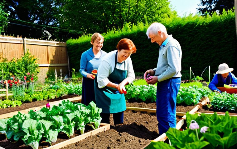 Shared Garden**
"A group of families working together in a shared garden, children planting vegetables, parents tending to flowers, fully clothed, appropriate attire, safe for work, natural lighting, daytime, cheerful atmosphere, community focused, perfect anatomy, natural proportions, well-formed hands, modest clothing, family-friendly."
**